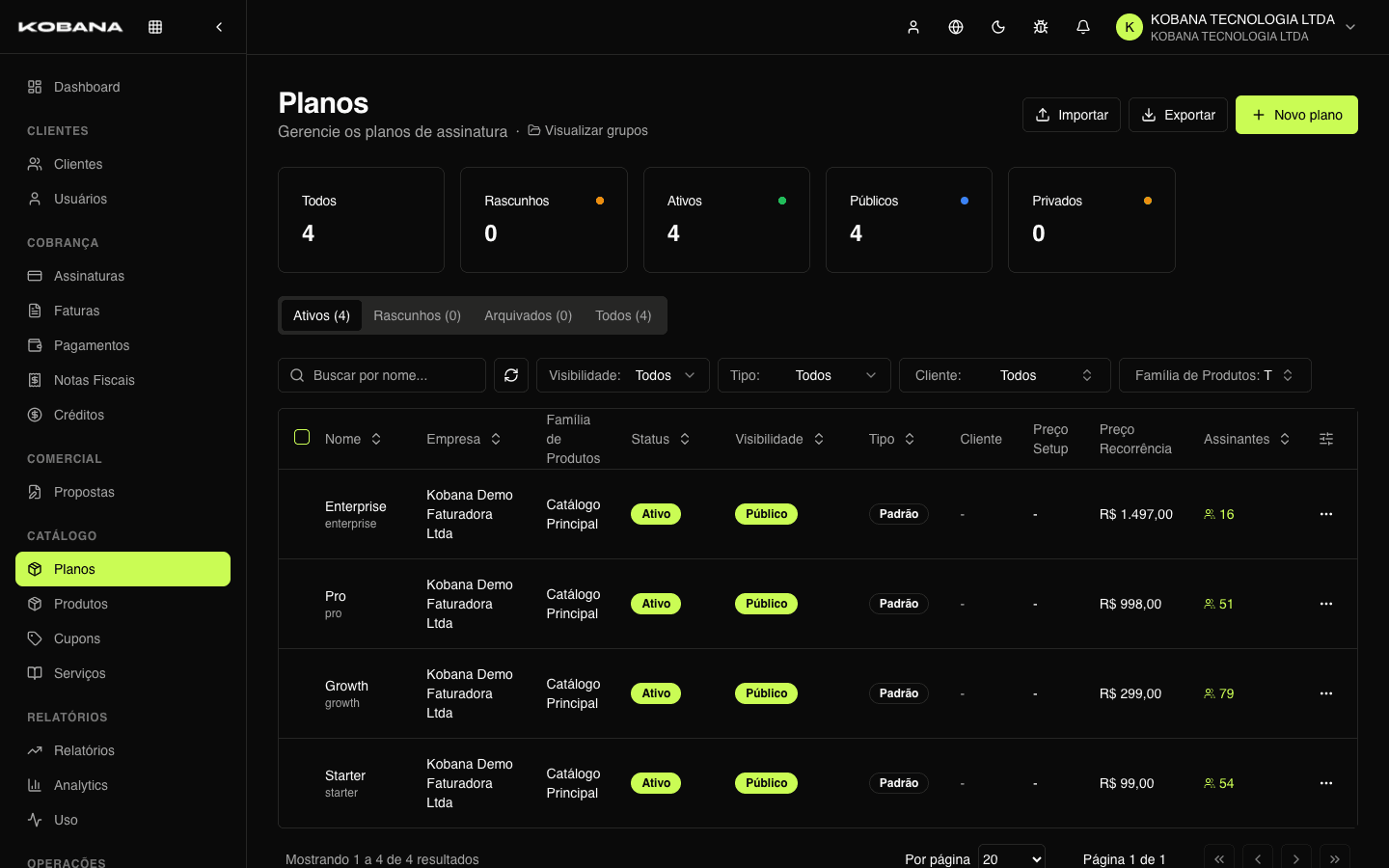 Plan list with price, default cycle and trial
