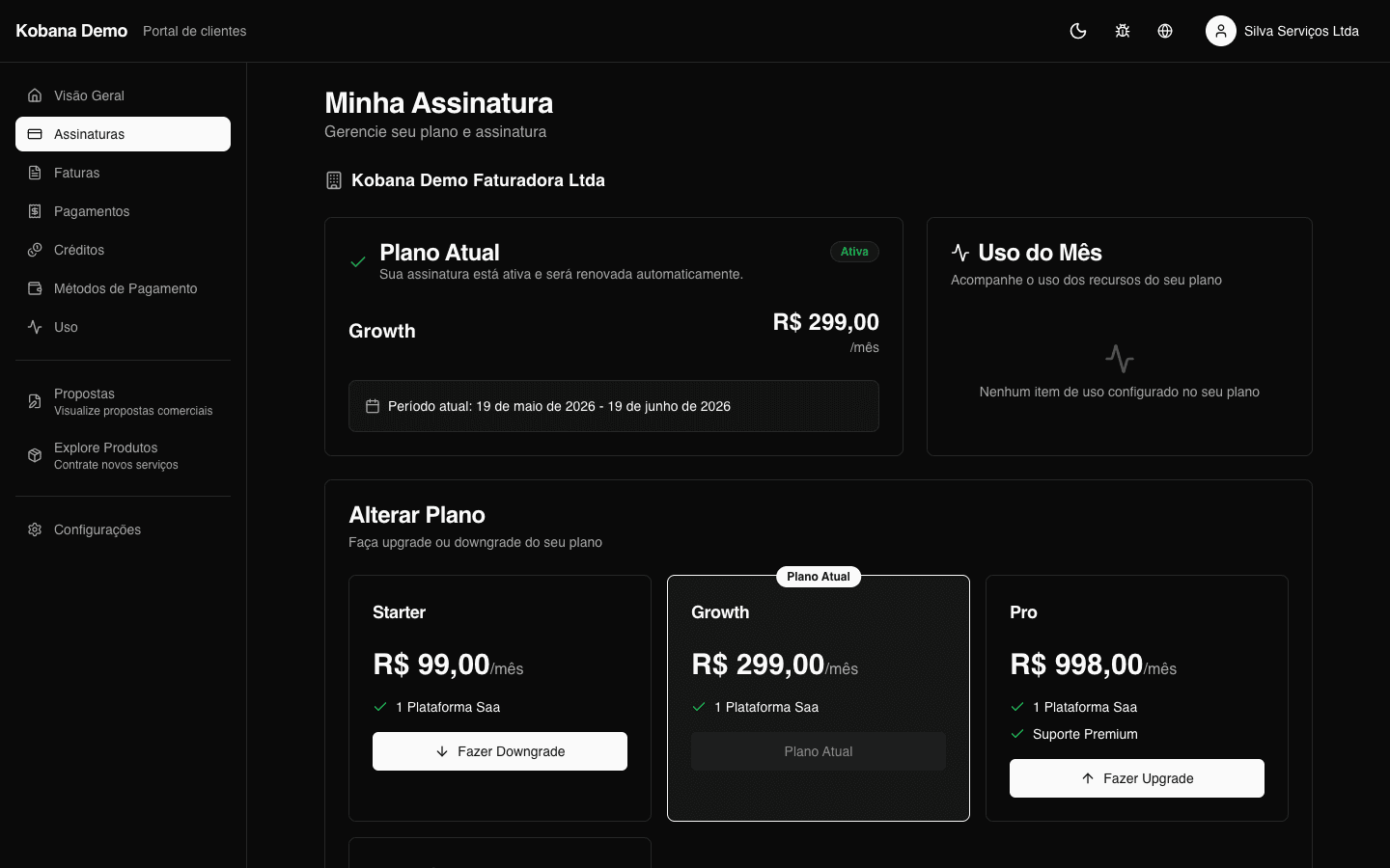 Lista de assinaturas no portal