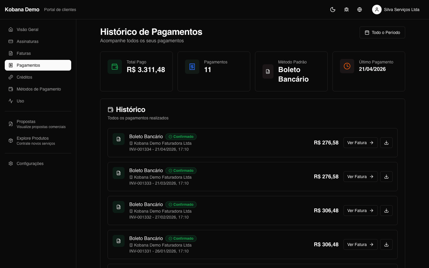Lista de pagamentos + detalhe