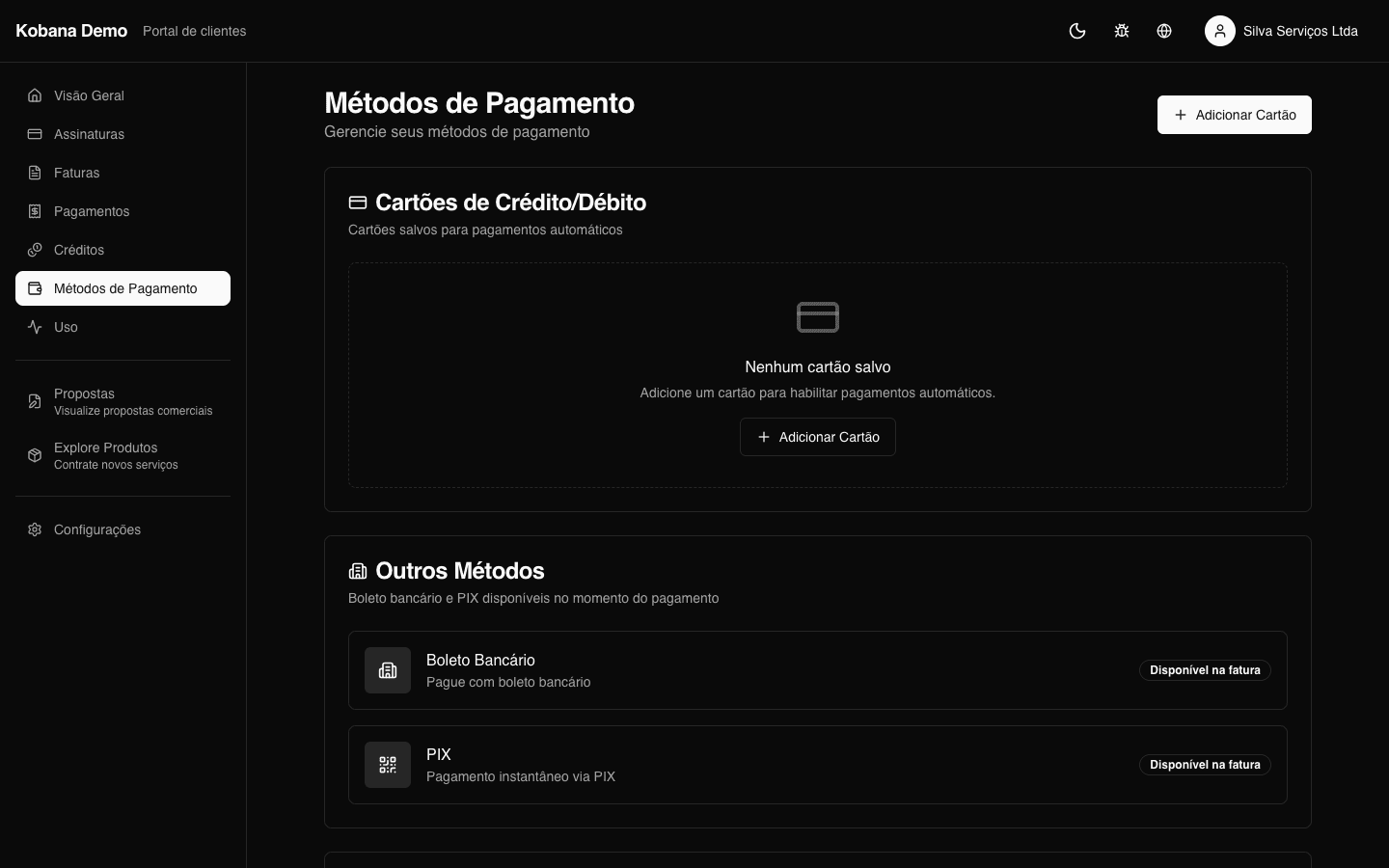 Métodos de pagamento com badges Padrão/Backup