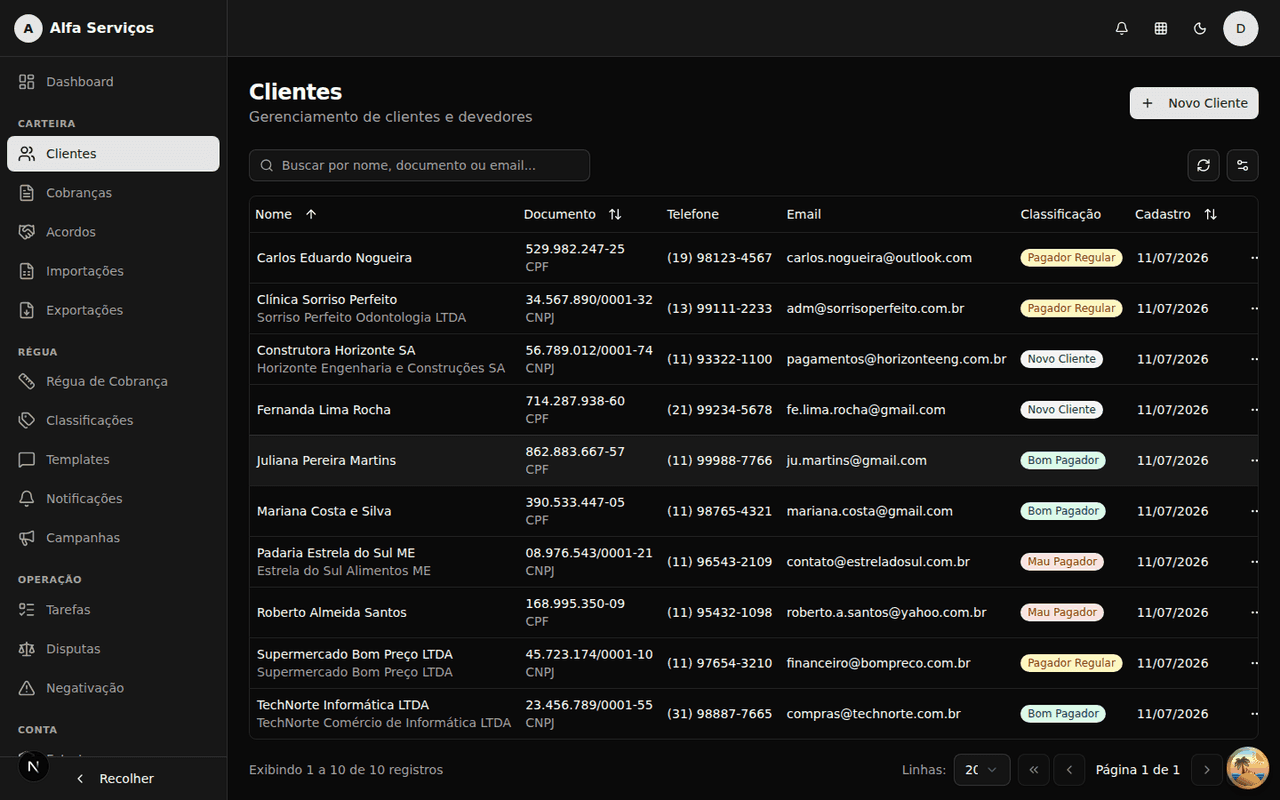 Listagem de clientes com classificação automática de pagador e tags