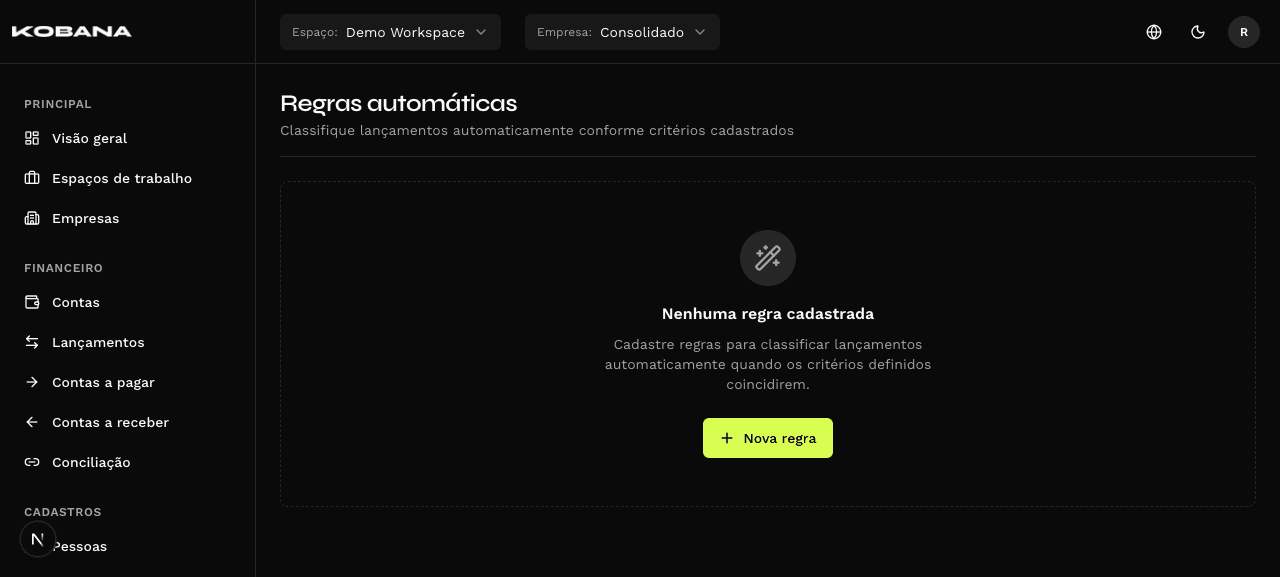 Regras automáticas do Financeiro Inteligente