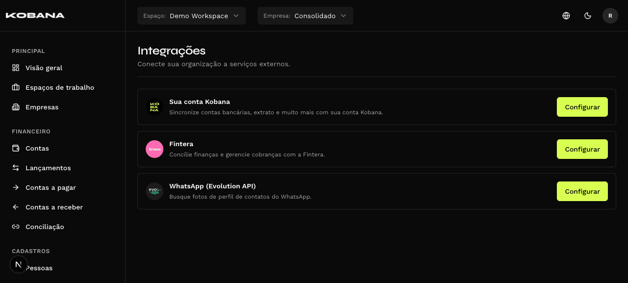 Integrações do Financeiro Inteligente