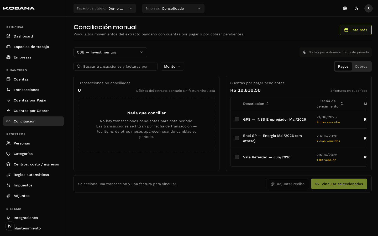 Conciliación bancaria del Financiero Inteligente