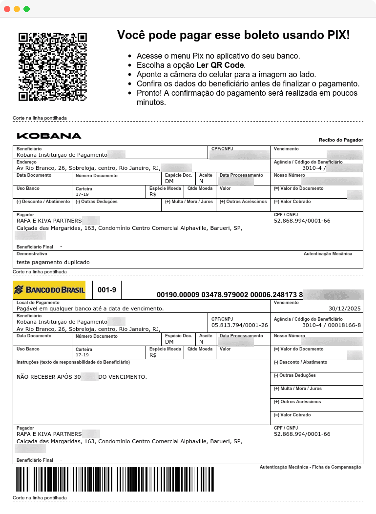 Boleto híbrido com QR Code PIX integrado