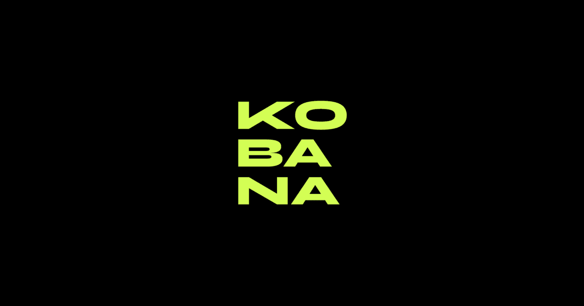 Logotipo vertical da Kobana em verde-limão sobre fundo preto