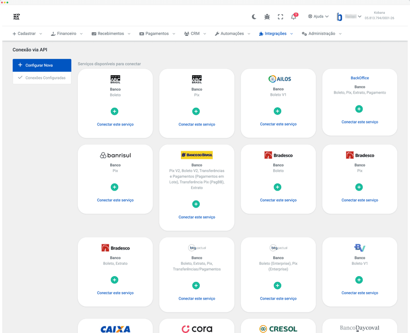 Grid de conexões bancárias enterprise
