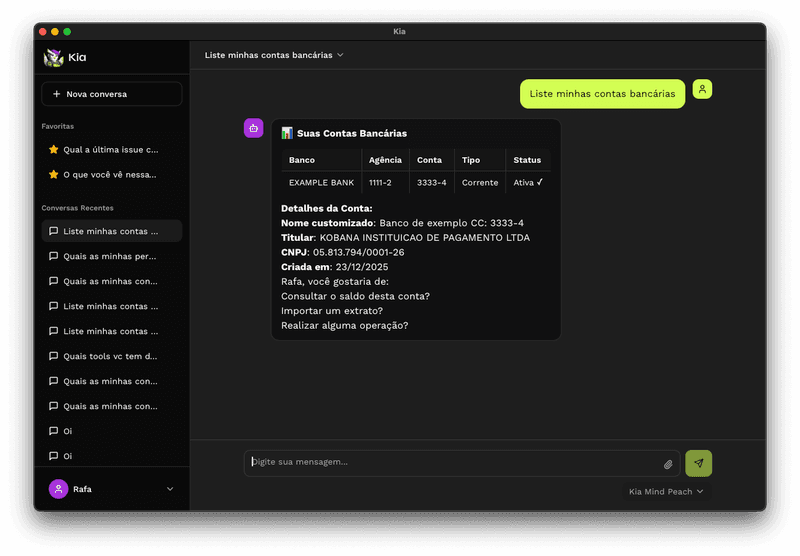 Kia - Interfaz del asistente financiero