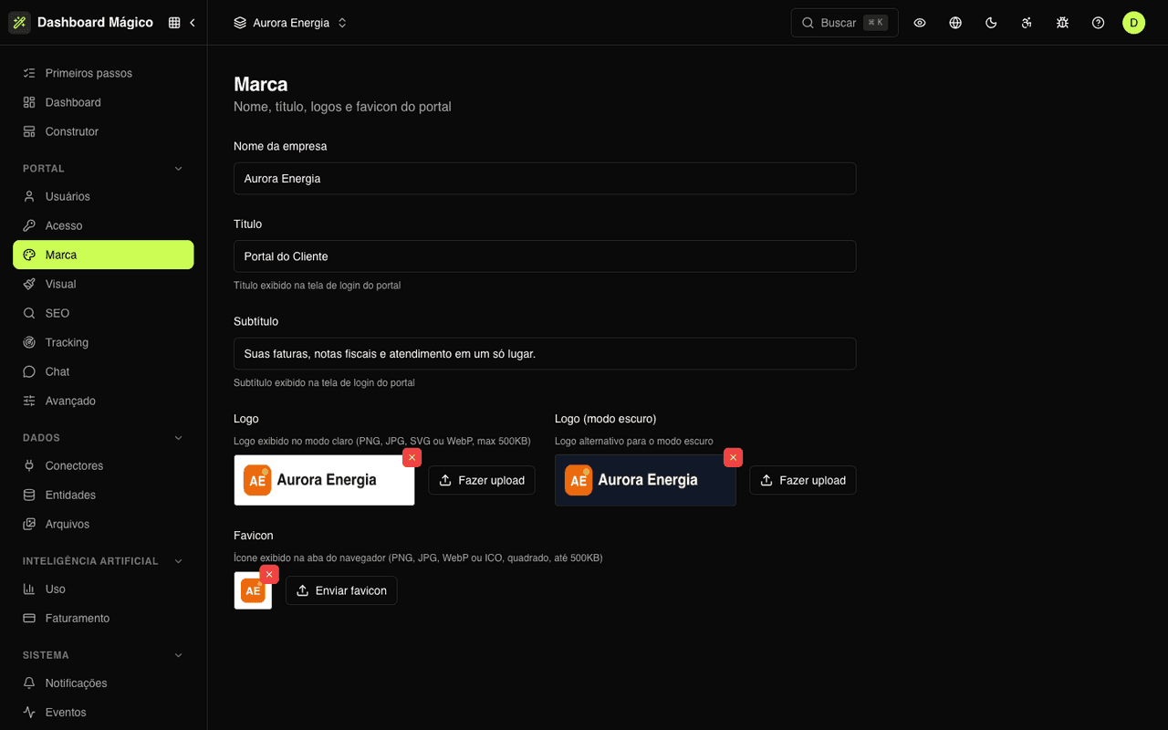 Portal brand settings in Magic Dashboard