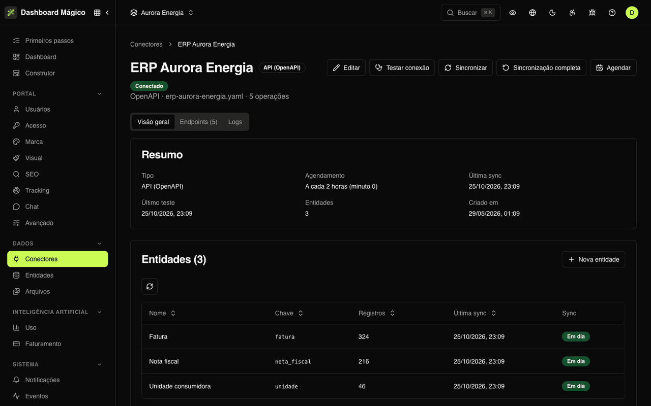 API connector page in Magic Dashboard