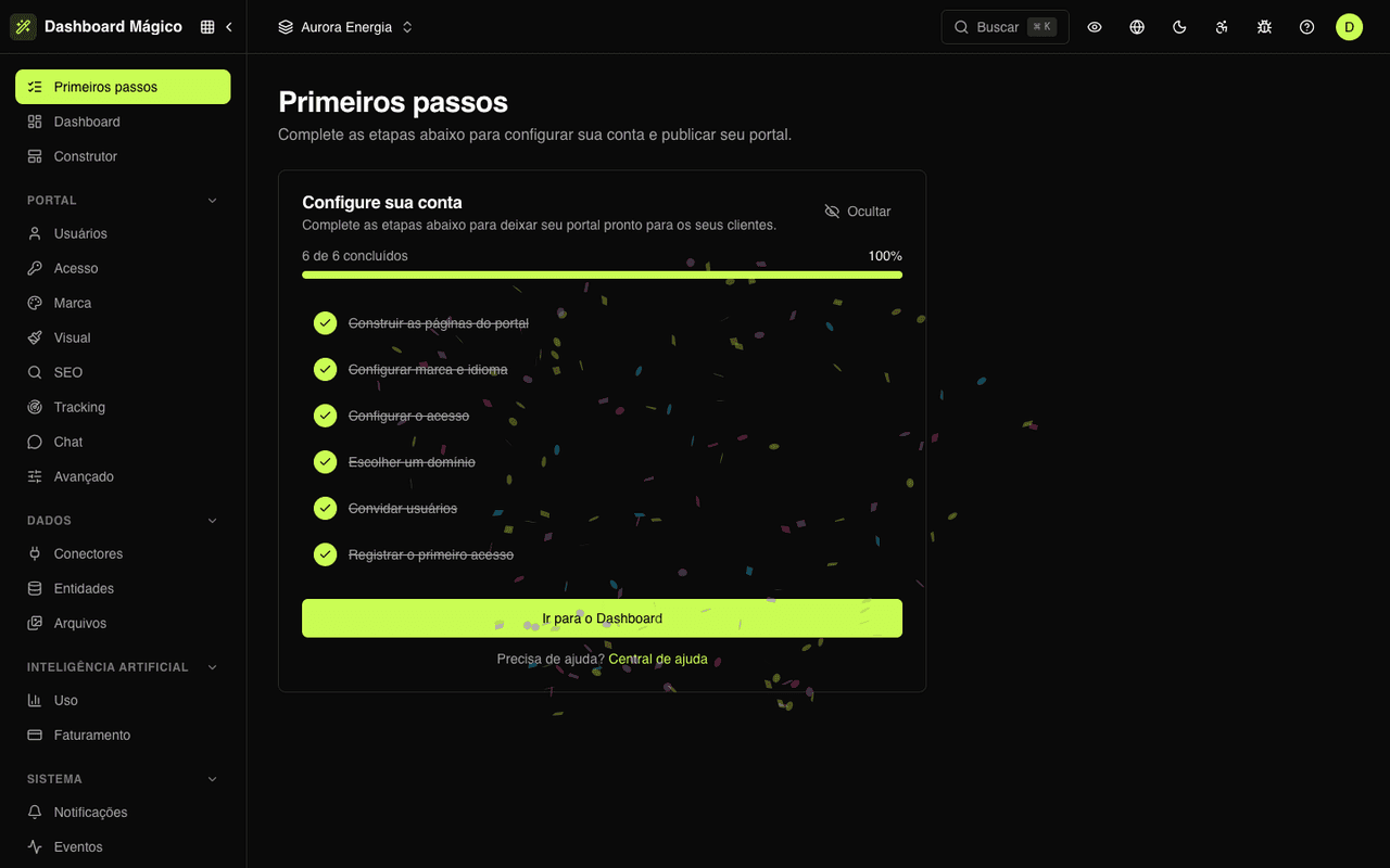 Magic Dashboard getting started checklist