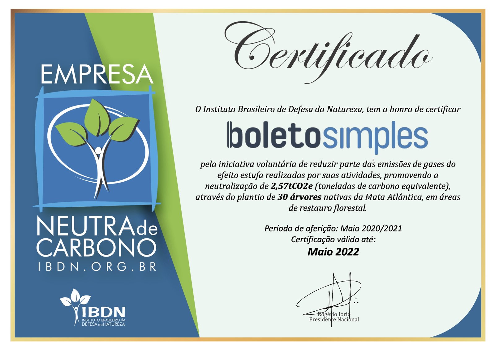 Certificado Empresa Neutra em Carbono 2022