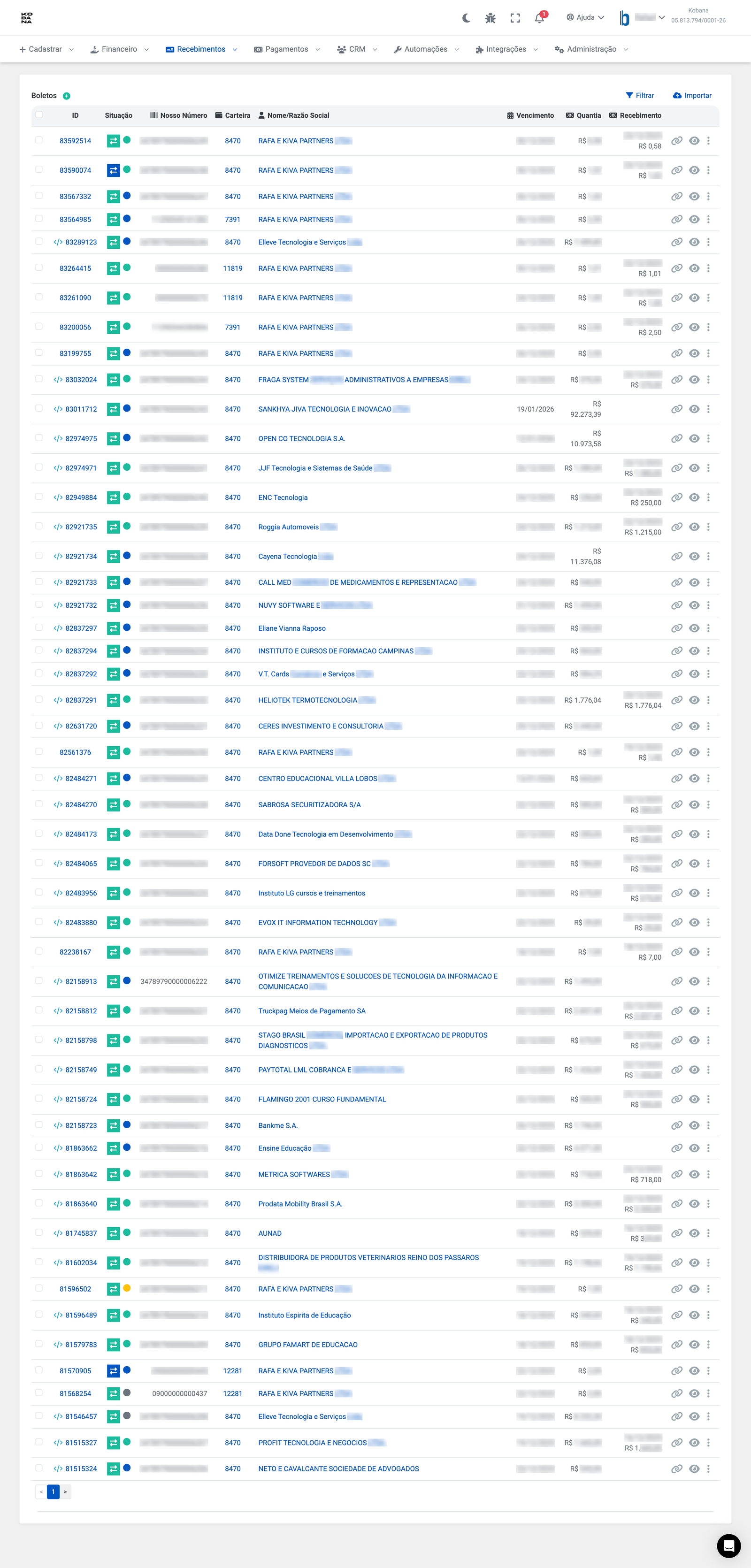 Boleto list with status