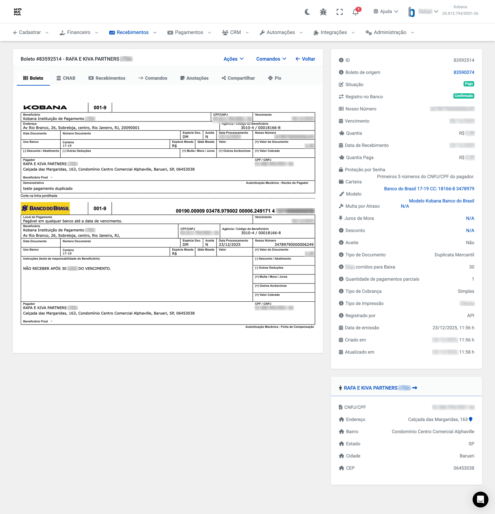 Boleto creation form